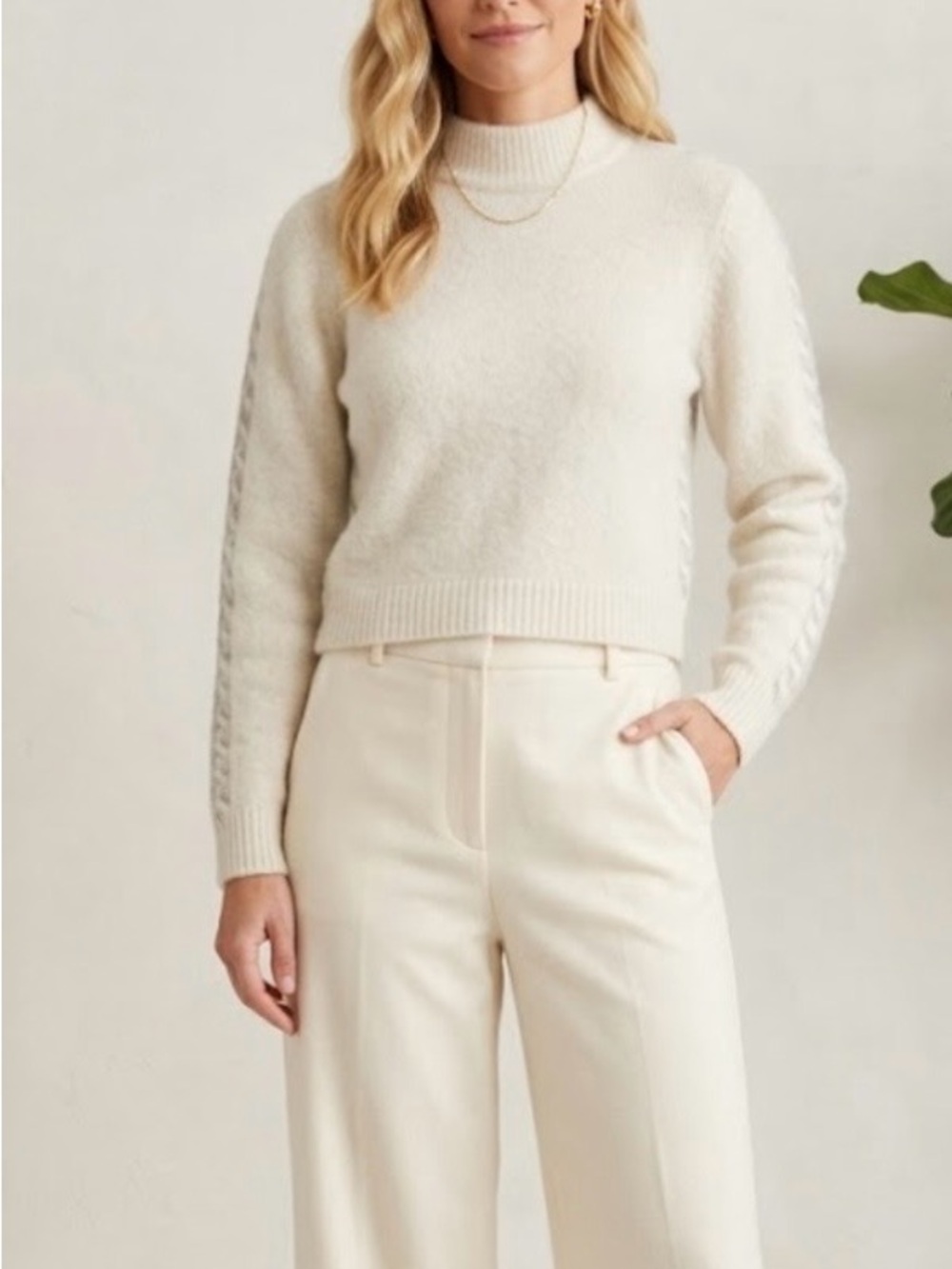 Adam Lippes cashmere silk cropped sweater mock neck sleeve pattern S